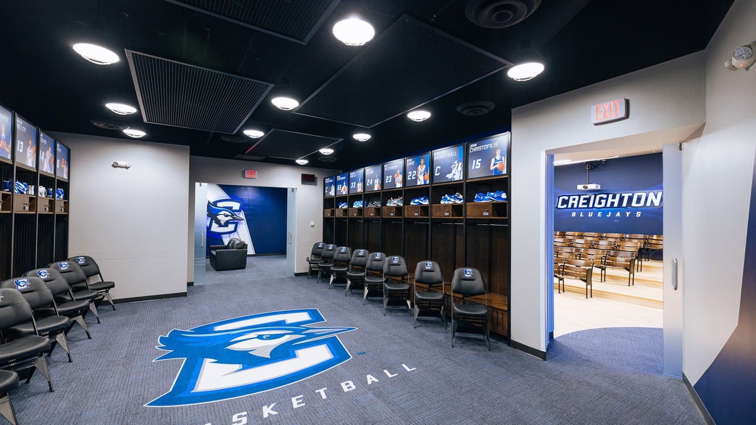 Team logo printed directly onto a locker-room floor